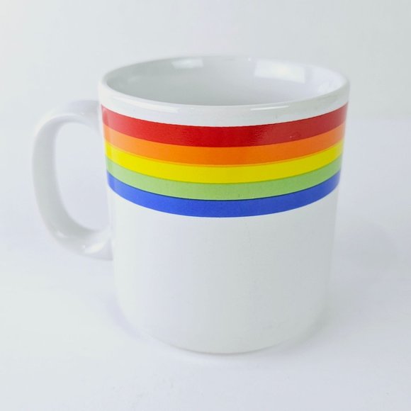 Vintage 90s Russ Rainbow Stripes Butterfly Cut-out Mug 10 oz - Picture 3 of 6